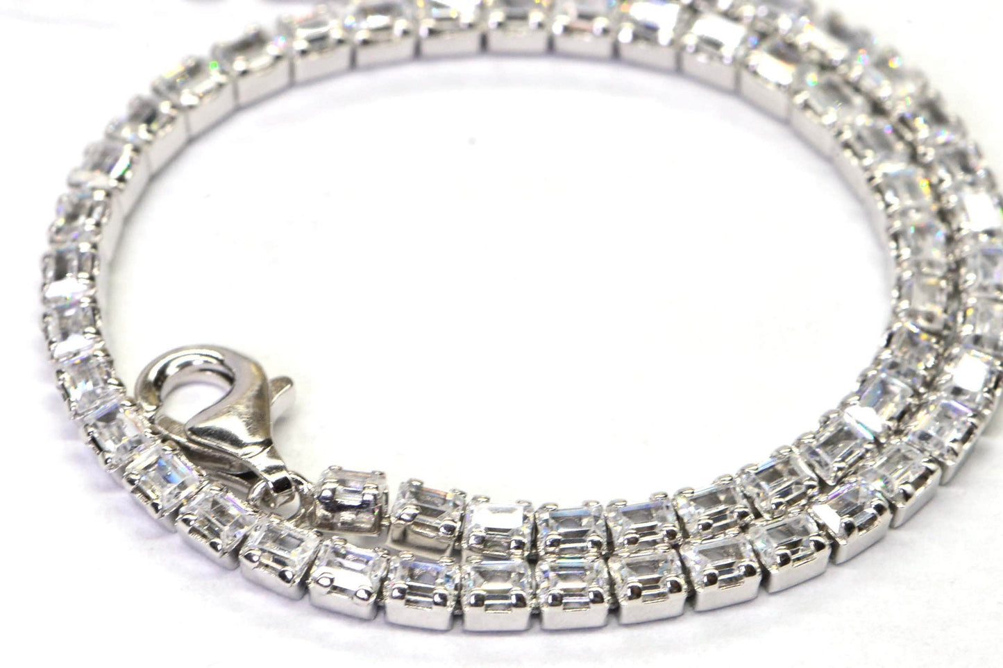 Emerald Cut Zircon Tennis Bracelet, Sterling Silver Layering Bracelet