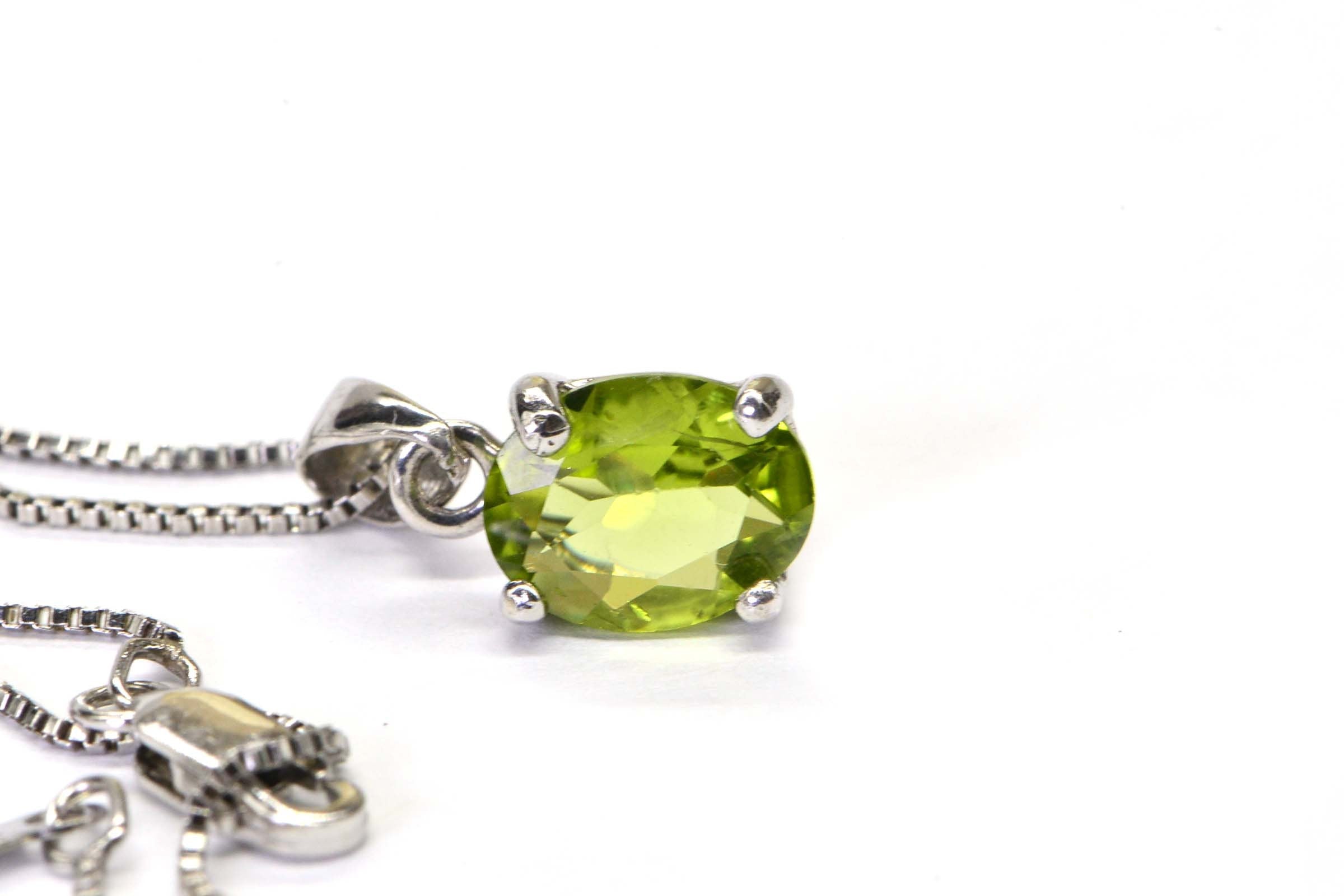Genuine  Stone Pendant Peridot  Small Pendant Sterling Silver Prong Setting Birthstone  August