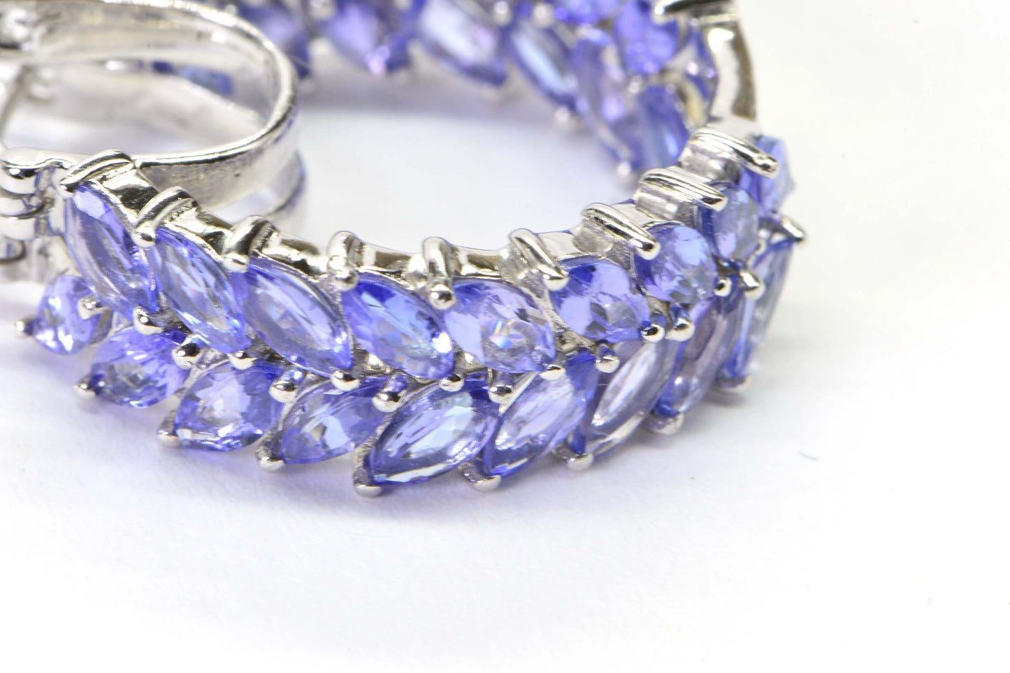 Marquise Tanzanite Hoops  Platinum Plated Sterling Silver Earrings