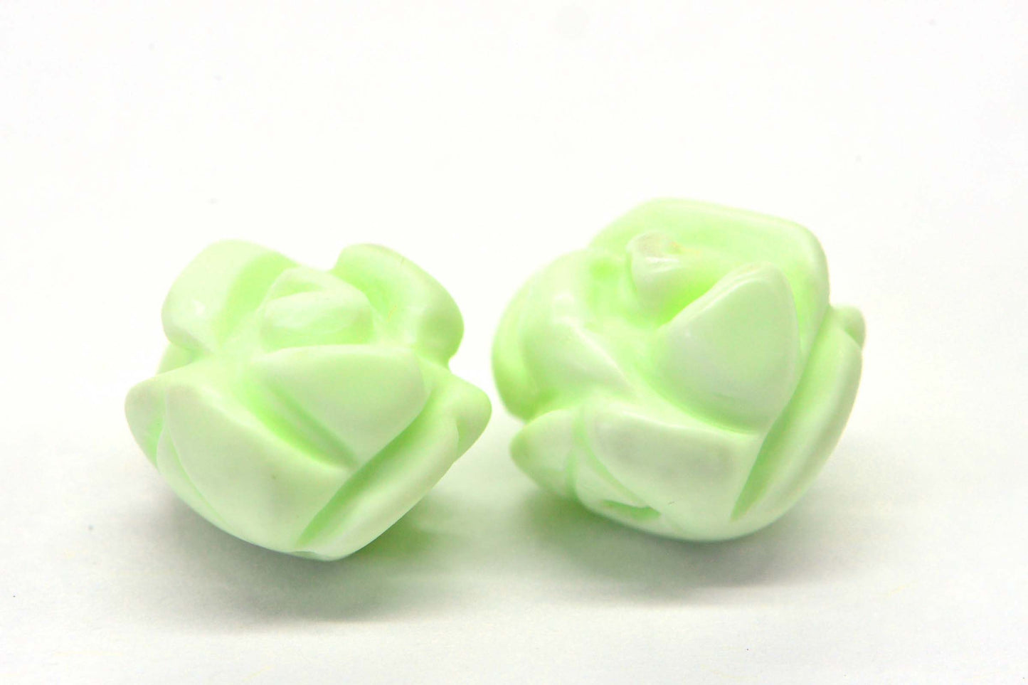 Lemon Chrysoprase Rose Carved Beads: Flower Jewelry Making (8mm, 2 beads)