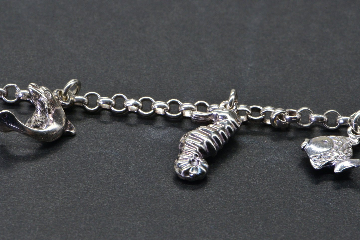 Sterling Silver Sea Animal Charm Bracelet, Rolo Chain