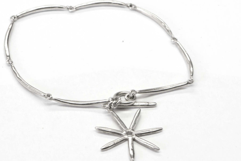 Sterling Silver Chain Bracelet With Charms Moon and Stars with face of sun