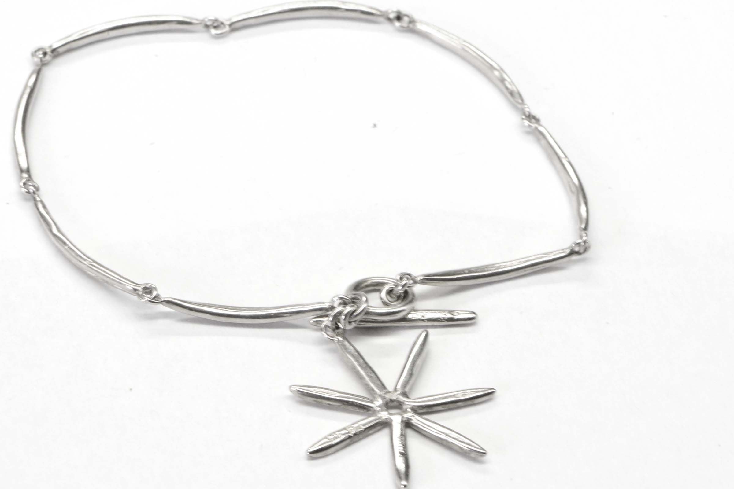 Sterling Silver Chain Bracelet With Charms Moon and Stars with face of sun