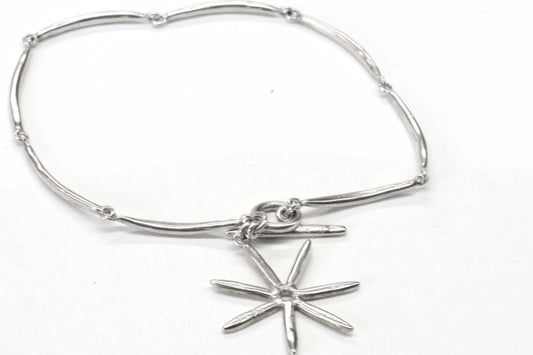 Sterling Silver Chain Bracelet With Charms Moon and Stars with face of sun