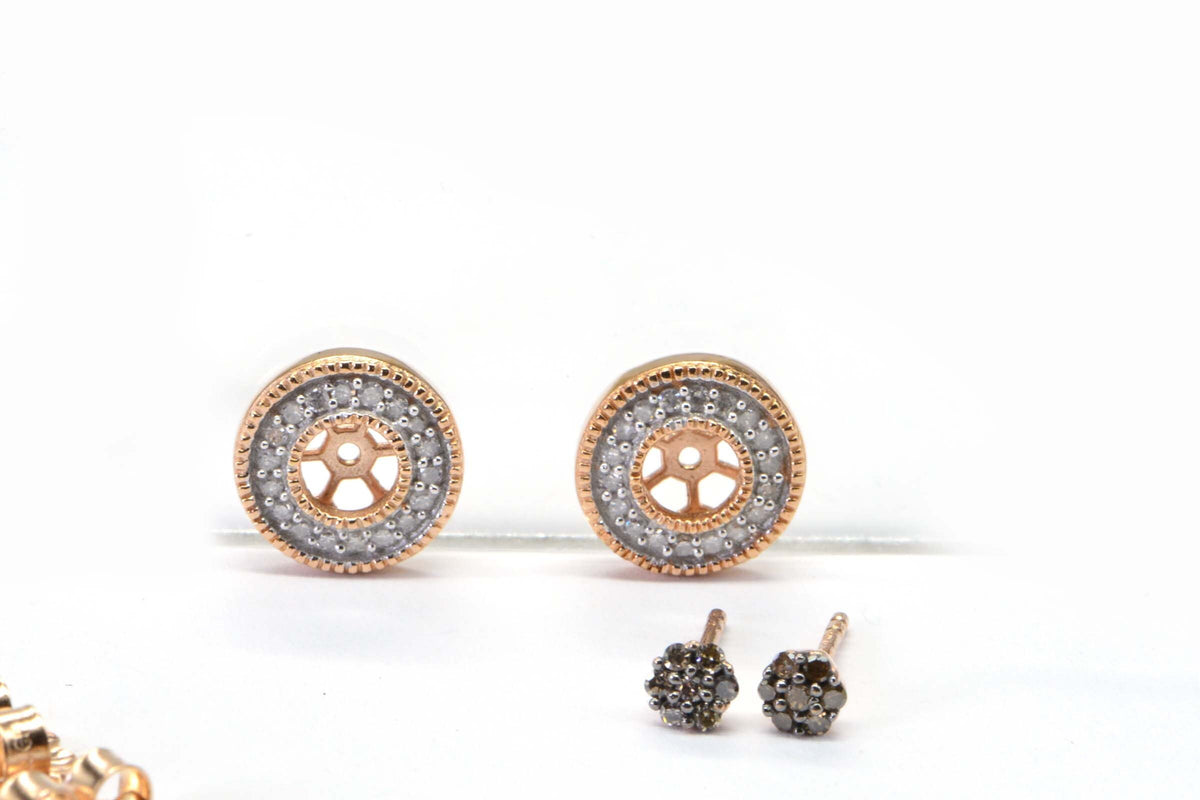 Halo Brown Diamond Stud Earrings: Rose Gold Vermeil Sterling Silver