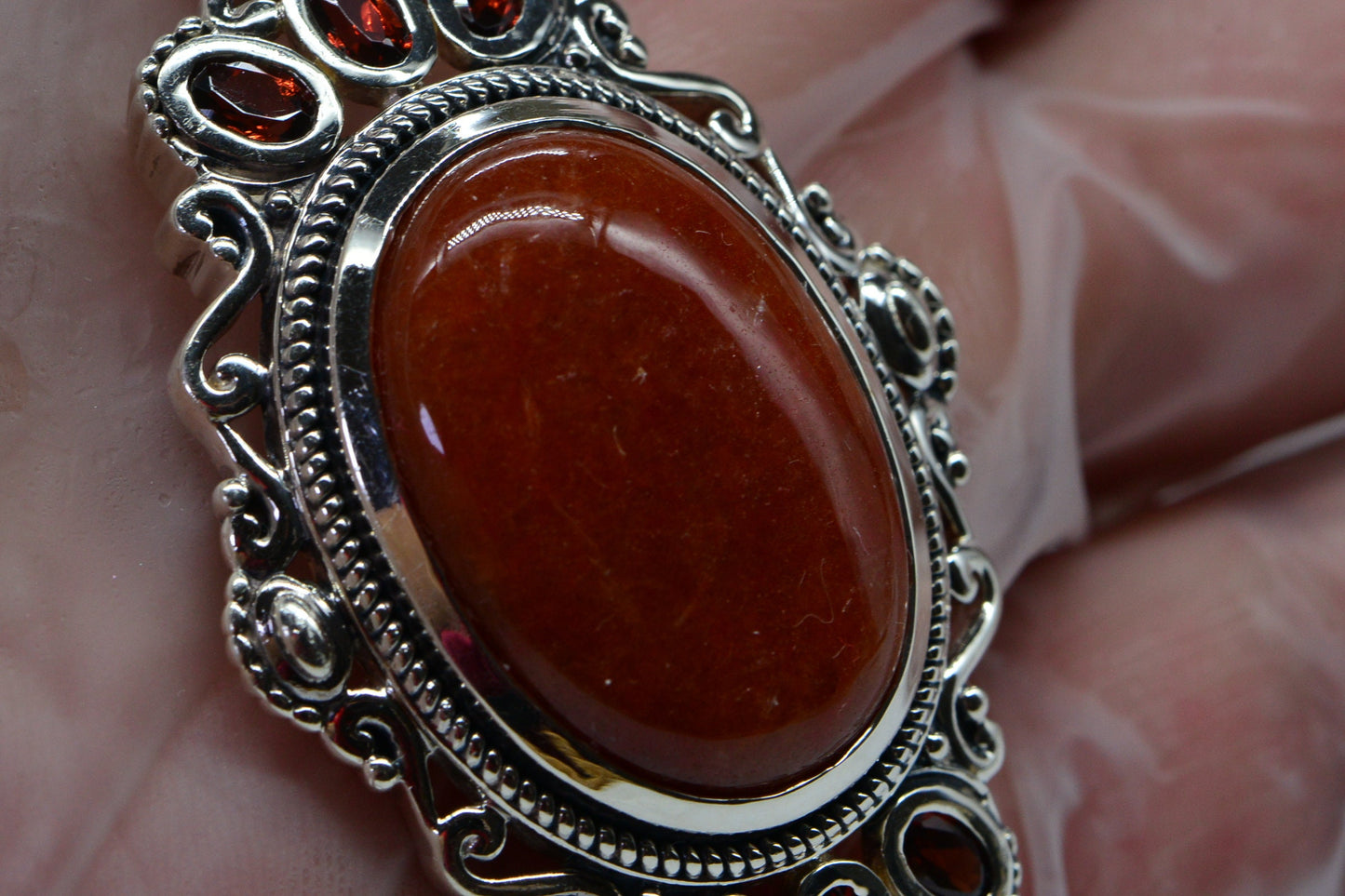 Red Jade Garnet Sterling Silver Bracelet: Oval Gemstone Design