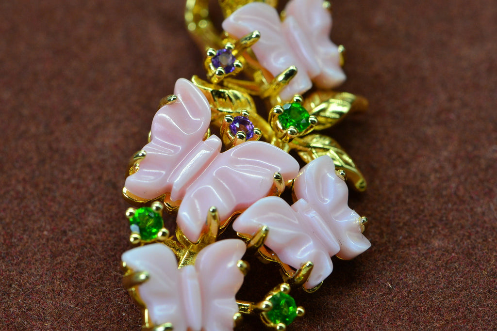 Queen Conch Shell Butterfly Pendant: Gold Over Sterling Silver, Chrome Diopside & Amethyst