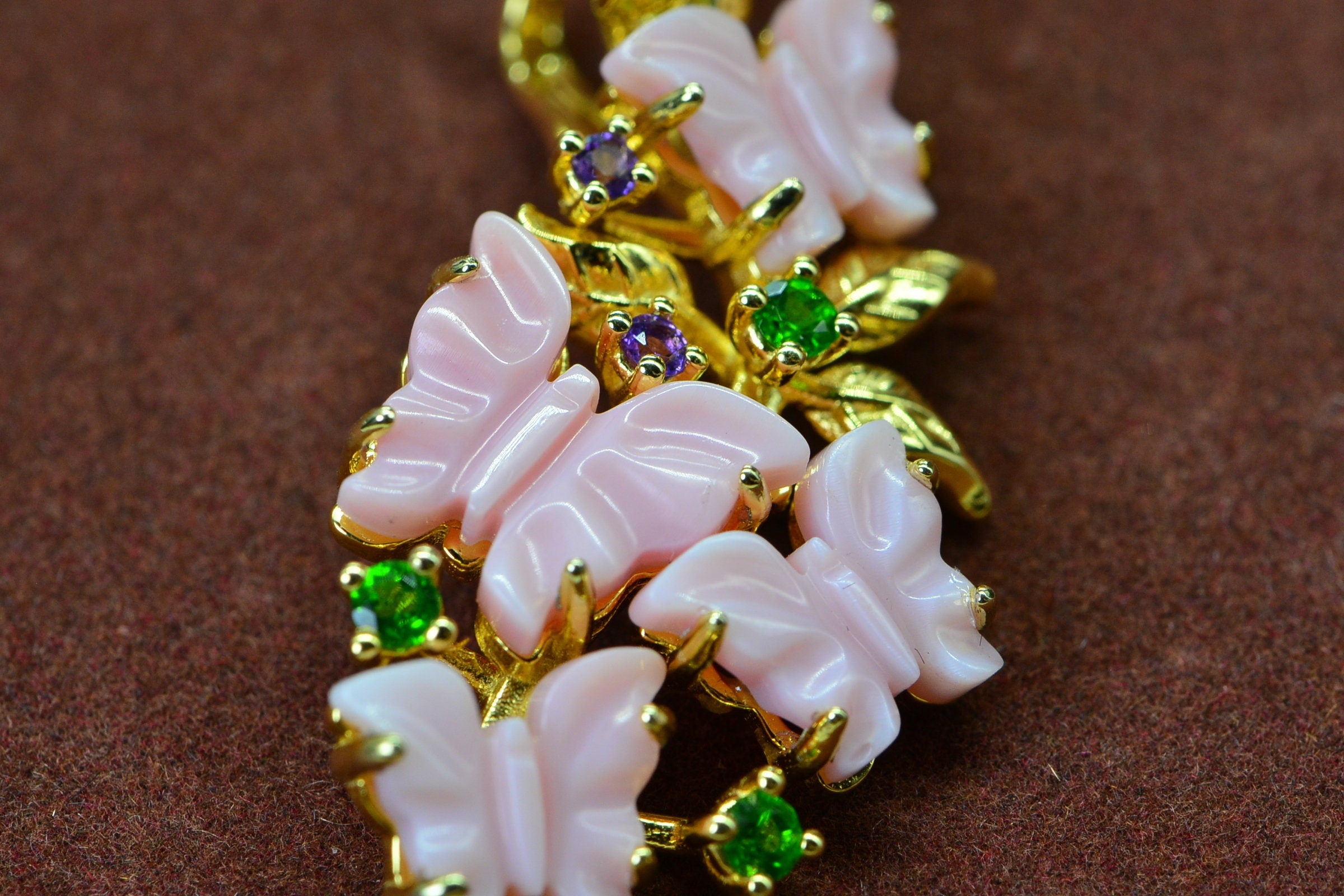 Queen Conch Shell Butterfly Pendant: Gold Over Sterling Silver, Chrome Diopside & Amethyst