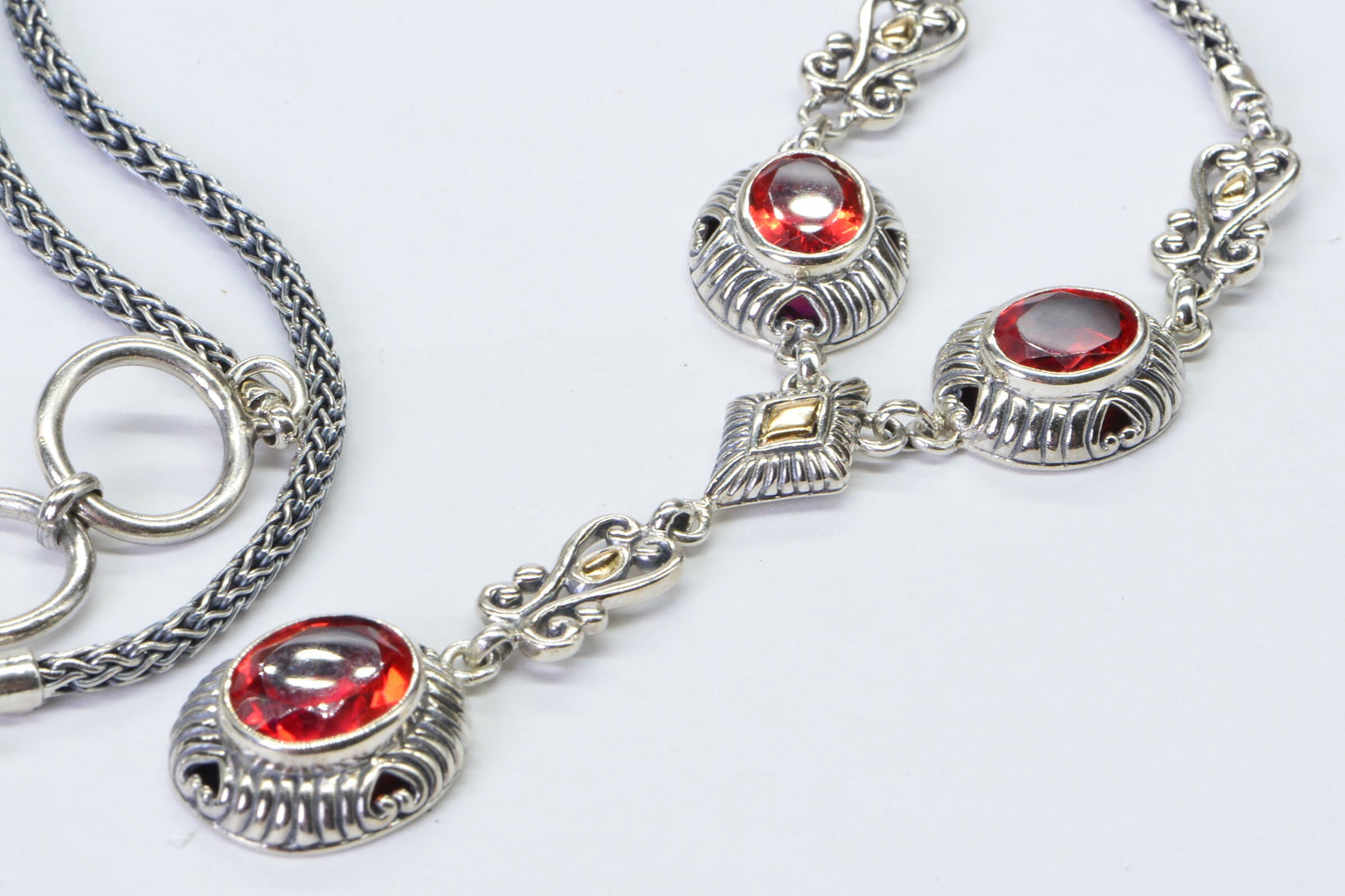 Padparadscha Sapphire Sterling Silver Bali Legacy Necklace