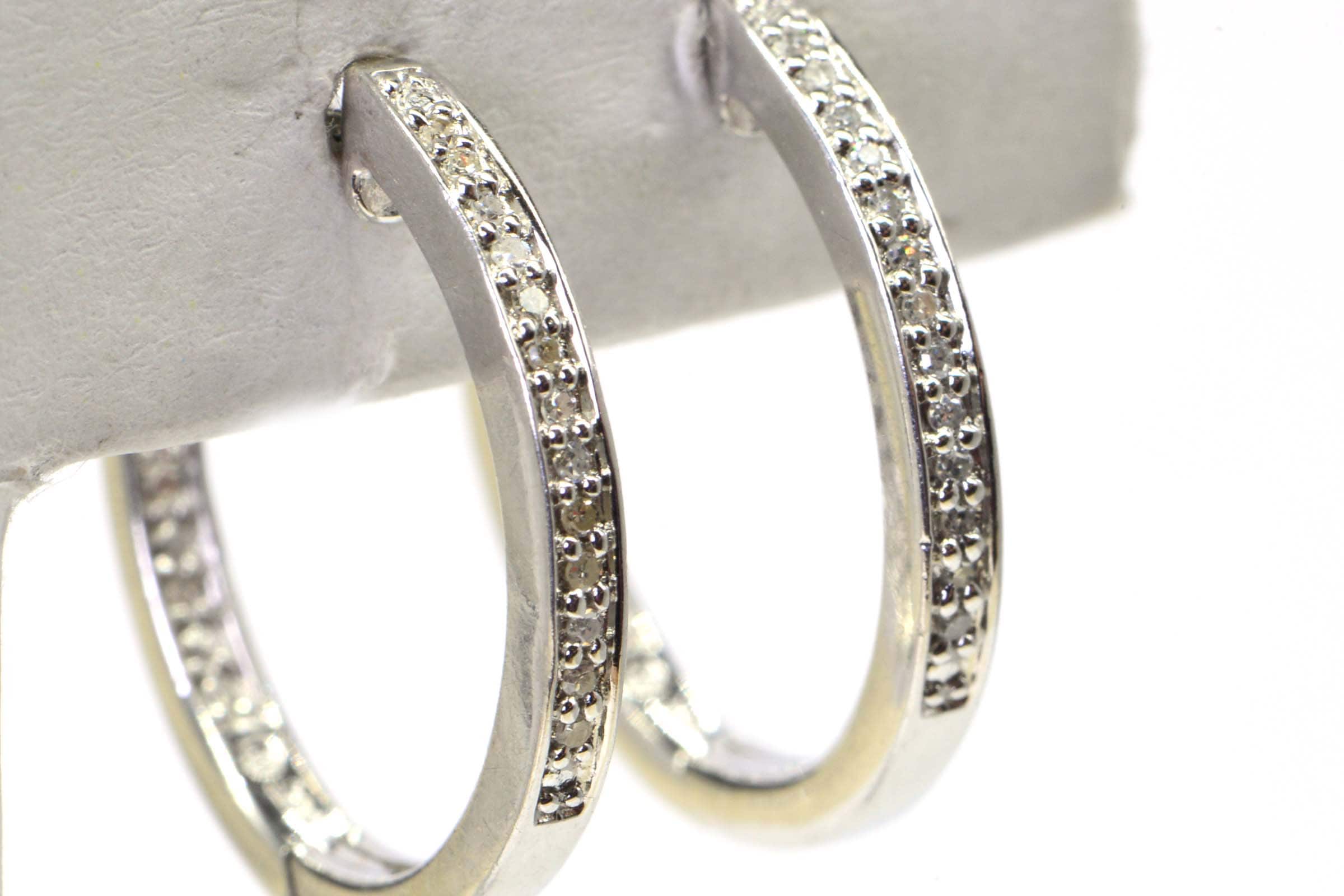 Diamond Hoop Earrings: Sterling Silver Unisex Hinged Earrings