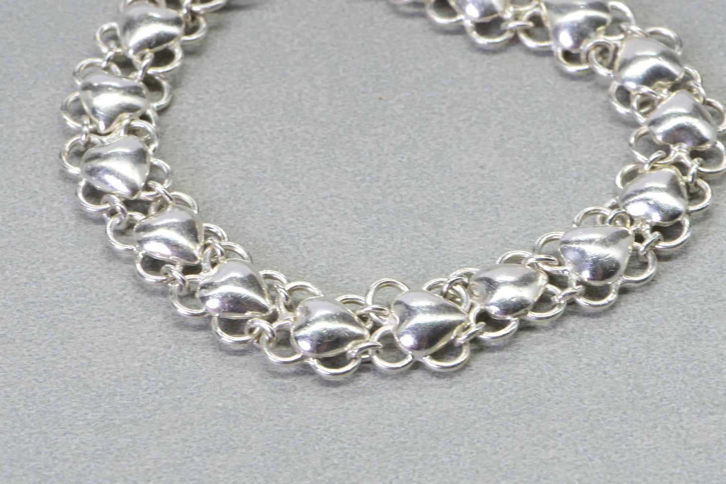 Sterling Silver Heart Bracelet - 7 Inch Filigree Chain Link