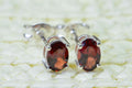 Natural Garnet Oval Stud Earrings Tiny Gemstone Post Earrings Sterling Silver Birthstone January
