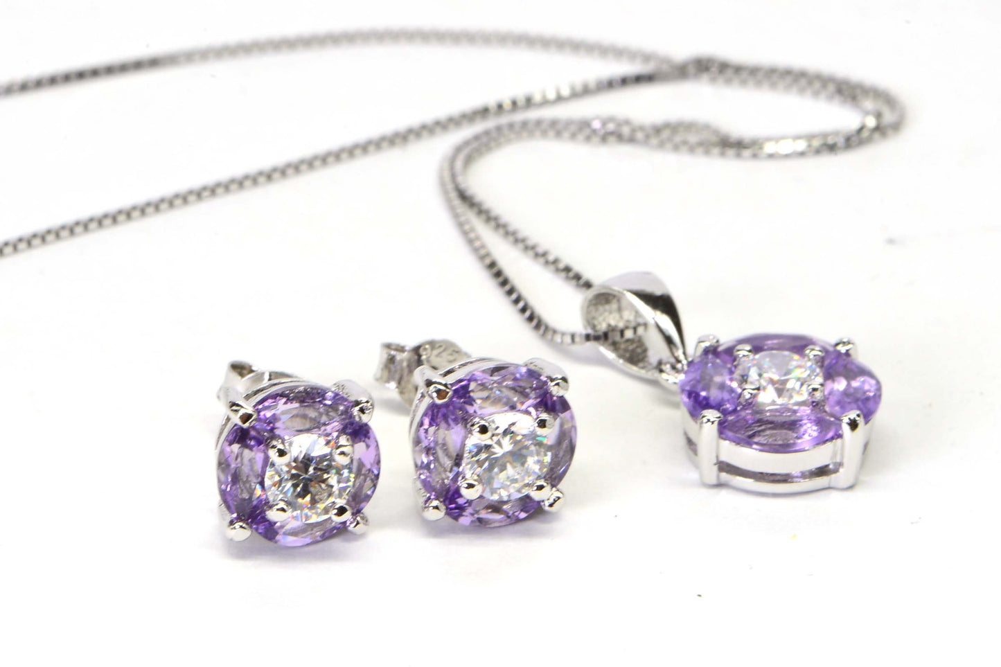Rose De France Stud Earrings Flower Design Matched set Pendant Earrings  Sterling Silver