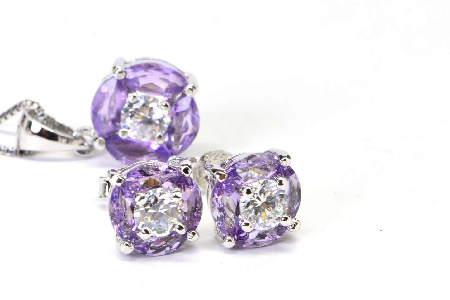 Rose De France Stud Earrings Flower Design Matched set Pendant Earrings  Sterling Silver