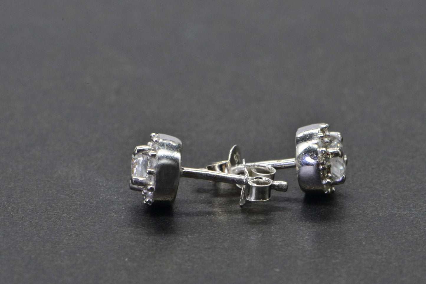 Halo Diamond Stud Earrings 14K White Gold Over Sterling Silver Bridal Gift  Vintage Earrings