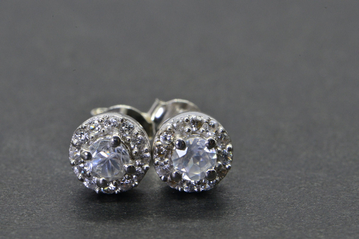 Halo Diamond Stud Earrings 14K White Gold Over Sterling Silver Bridal Gift  Vintage Earrings