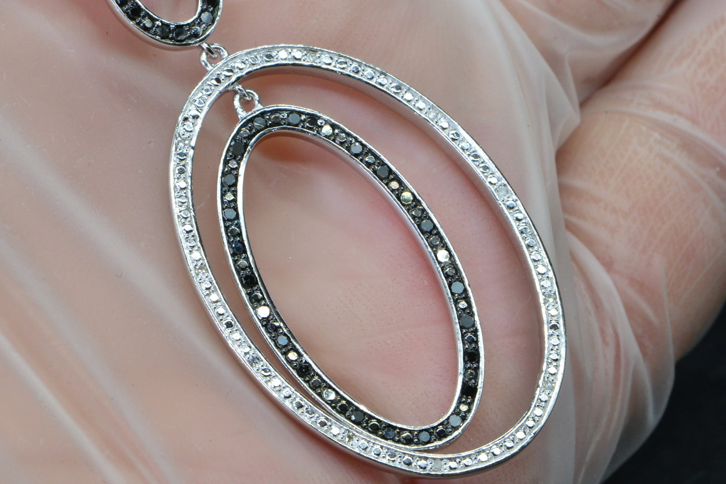 Diamond Doublet Pendant Necklace, Sterling Silver, Black & White