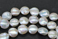 13mm White Coin Pearl Strand: Iridescent Freshwater Beads
