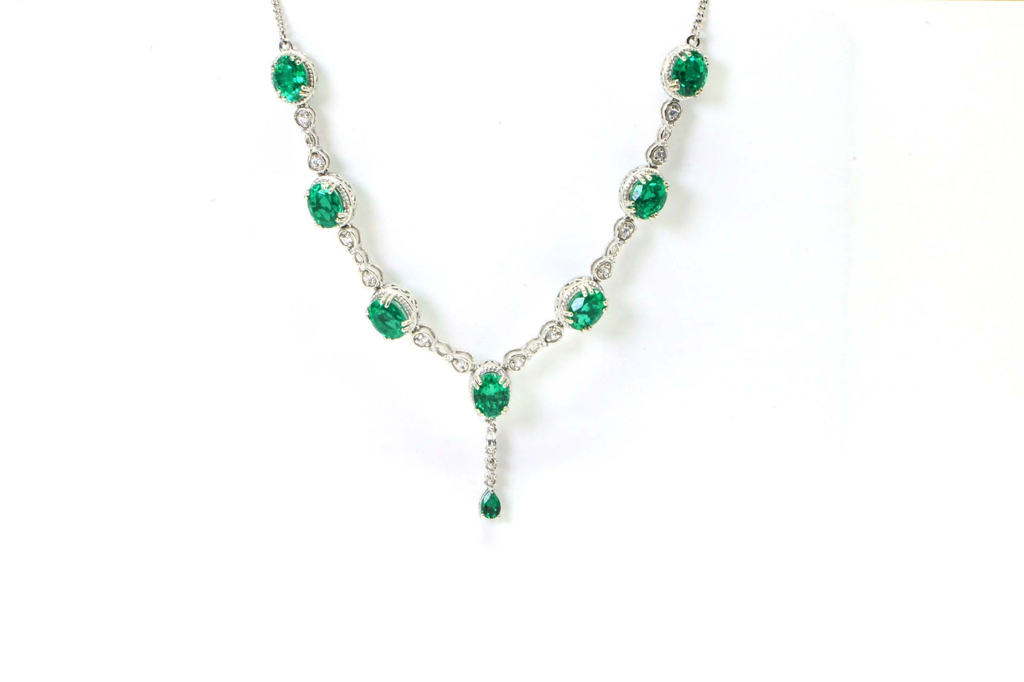 Emerald  Drop Necklace Sterling Silver  Birthstone May