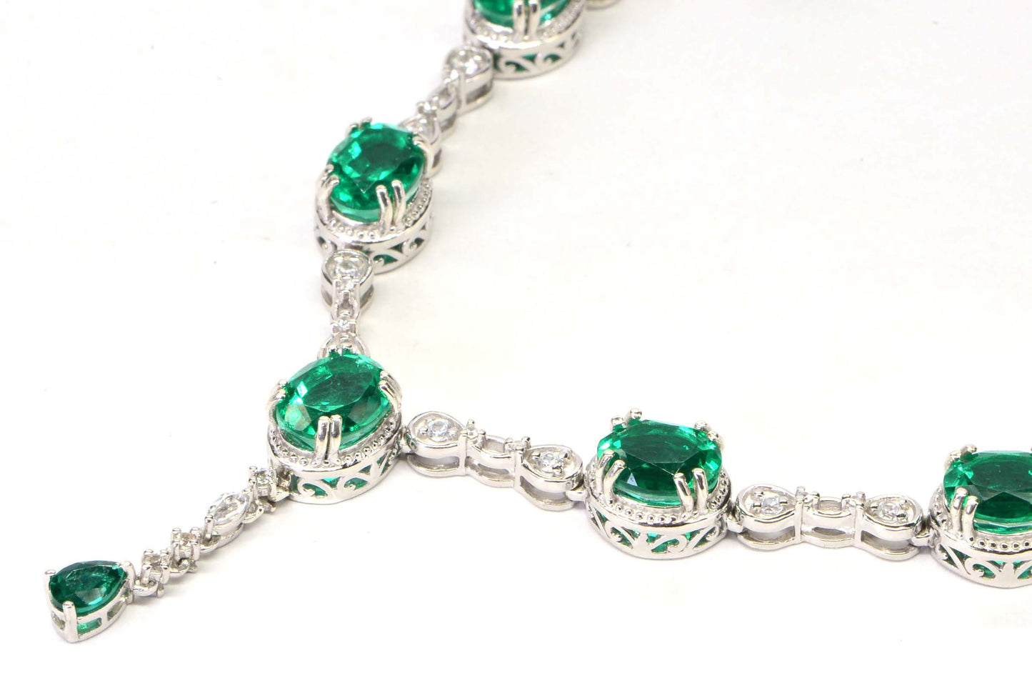 Emerald  Drop Necklace Sterling Silver  Birthstone May