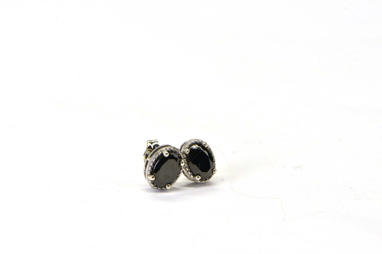 Black Spinel Oval Stud Earrings Rhodium Over Sterling Silver Birthstone August