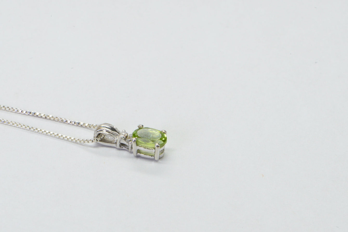Extra small Natural Peridot and Diamond Pendant Oval Style Sterling Silver   Birthstone Jewelry
