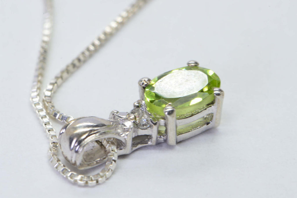 Peridot Diamond Sterling Silver Pendant: August Birthstone Necklace