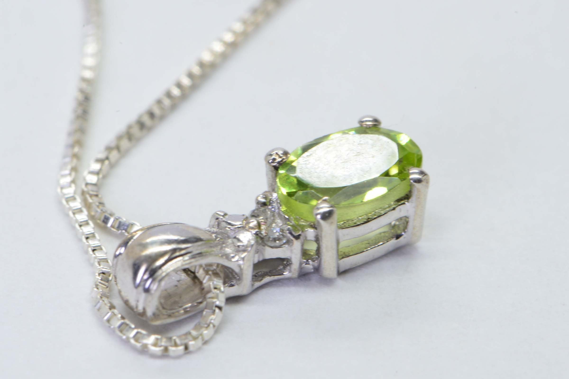 Peridot Diamond Sterling Silver Pendant: August Birthstone Necklace