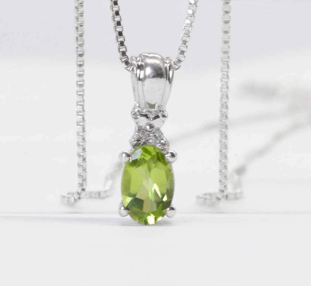 Peridot Diamond Sterling Silver Pendant: August Birthstone Necklace