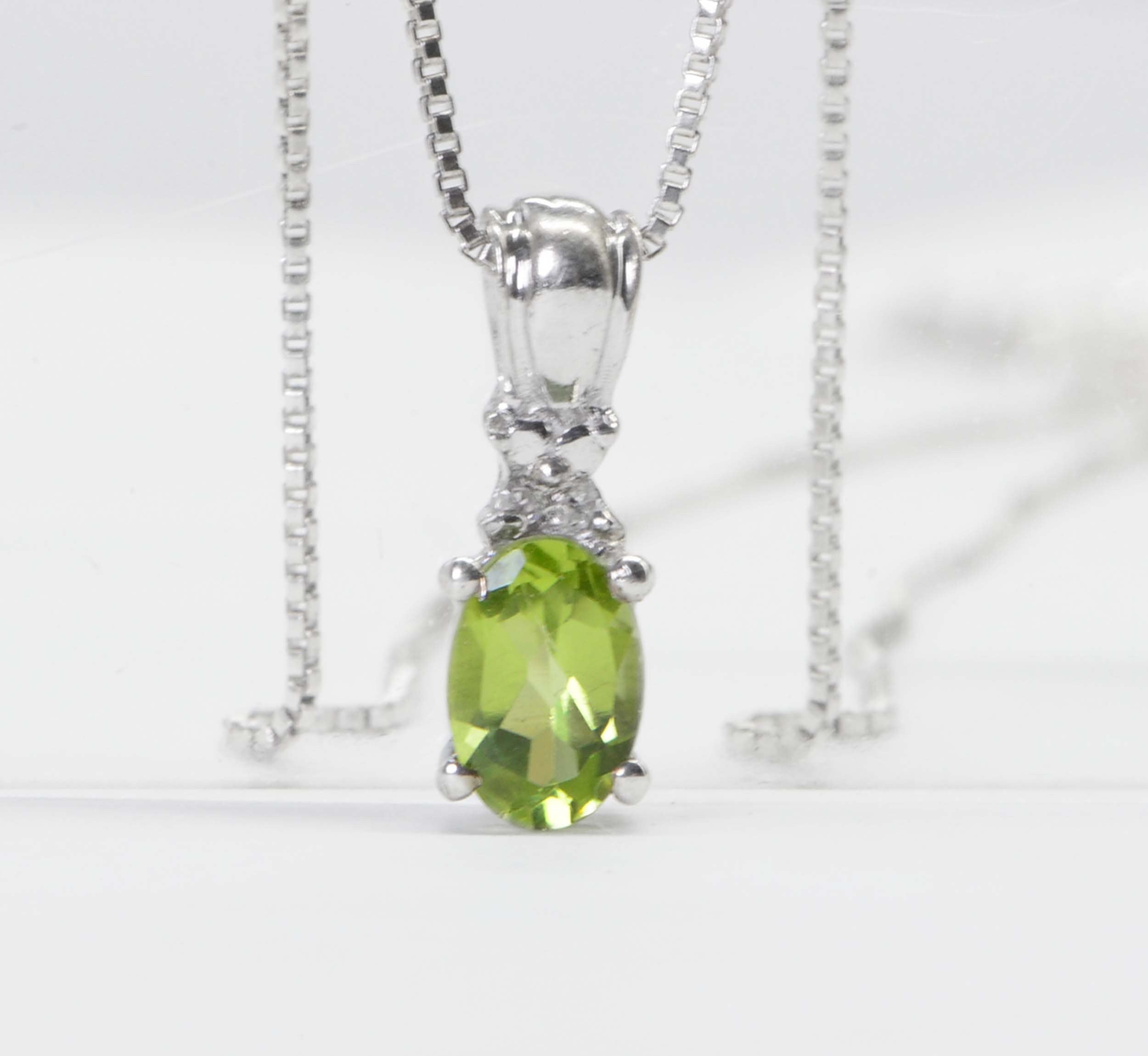 Peridot Diamond Sterling Silver Pendant: August Birthstone Necklace