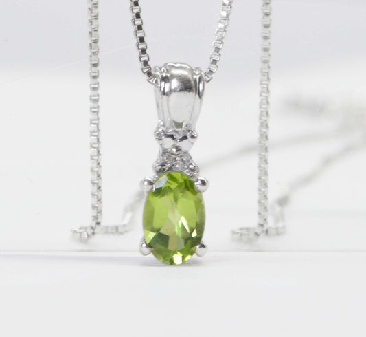 Peridot Diamond Sterling Silver Pendant: August Birthstone Necklace