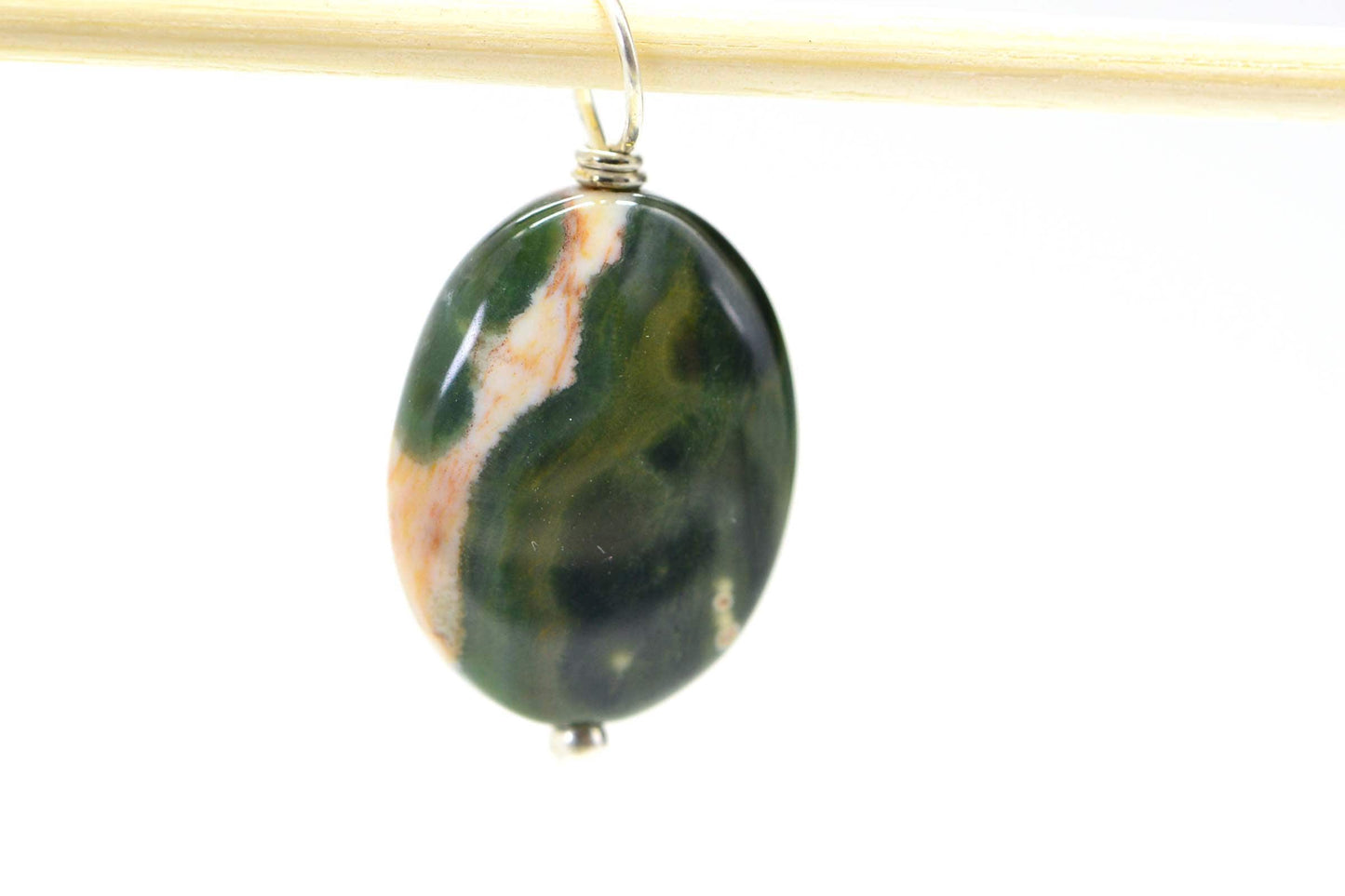 Ocean Jasper Cabochon: Green, White, Yellow Gemstone (16x12x4.1mm)