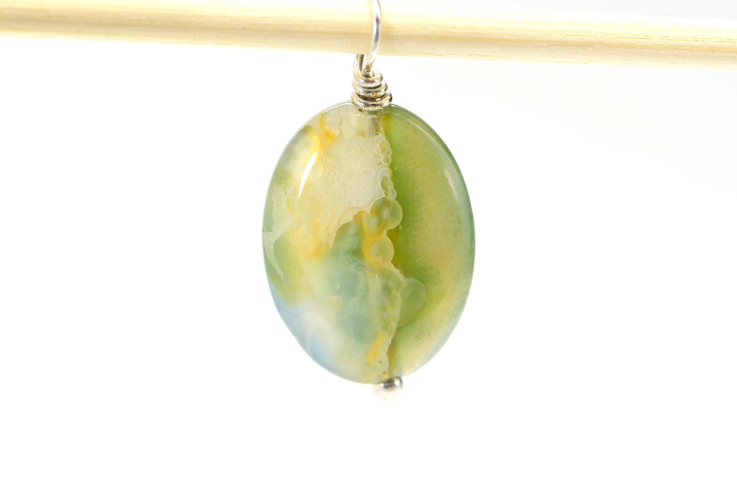 Ocean Jasper Cabochon: Green, White, Yellow Gemstone (16x12x4.1mm)