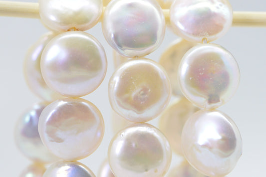 White Coin Pearl Beads: 12mm Freshwater Jewelry Supplies