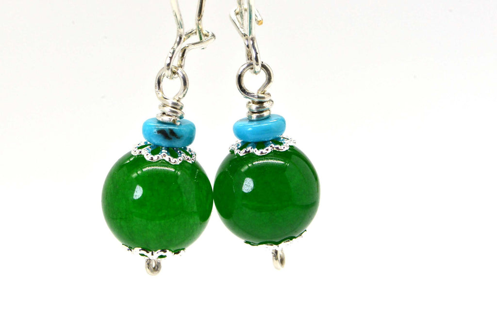 Sterling Silver Jade Earrings: Turquoise Accent Dangle Earrings