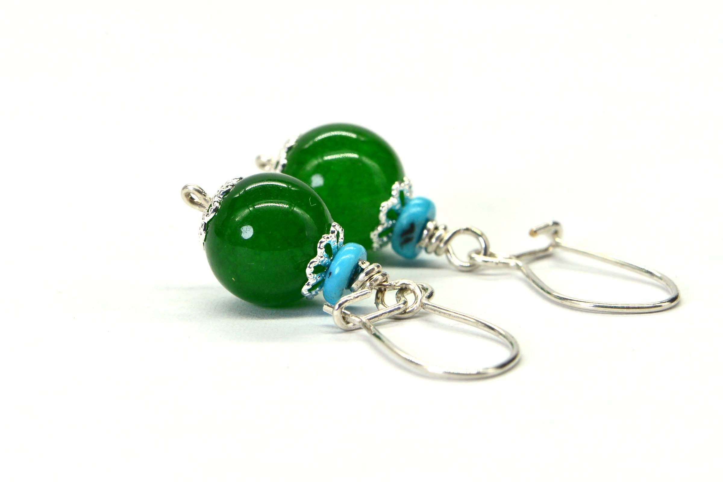 Sterling Silver Jade Earrings: Turquoise Accent Dangle Earrings