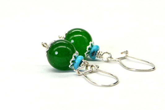 Sterling Silver Jade Earrings: Turquoise Accent Dangle Earrings