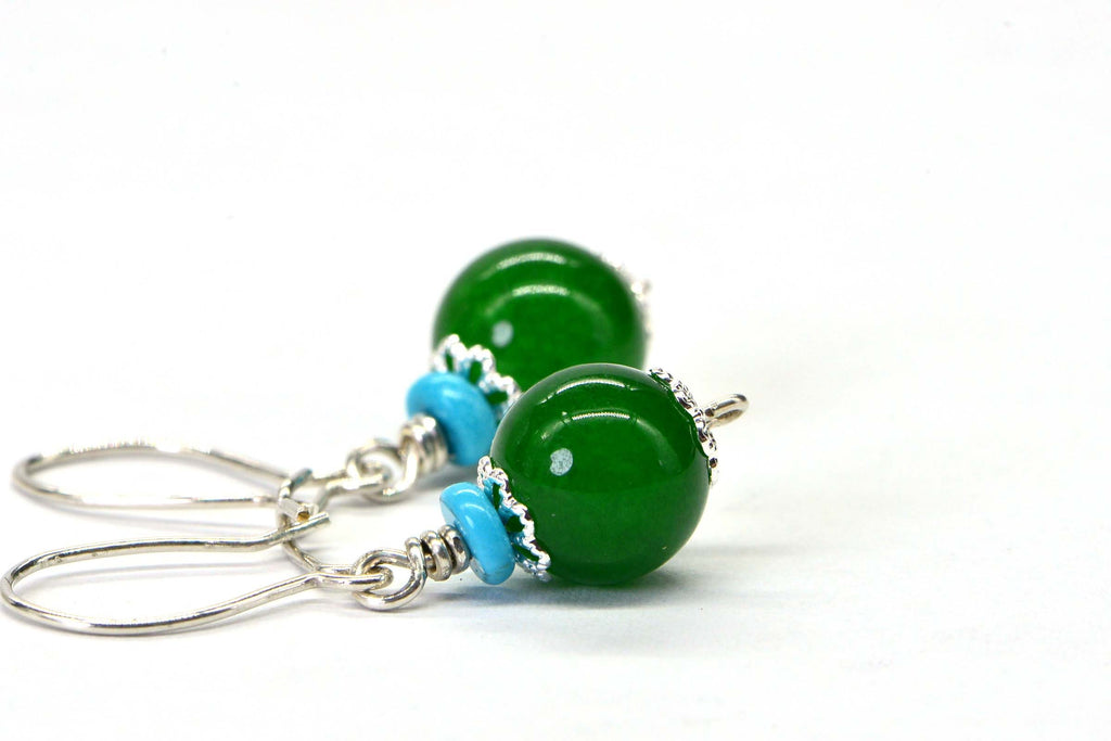 Sterling Silver Jade Earrings: Turquoise Accent Dangle Earrings