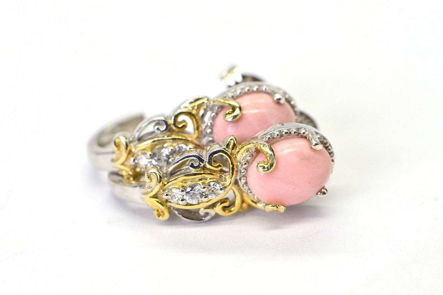 Pink Coral Sterling Silver Stud Earrings, Rhodium Finish