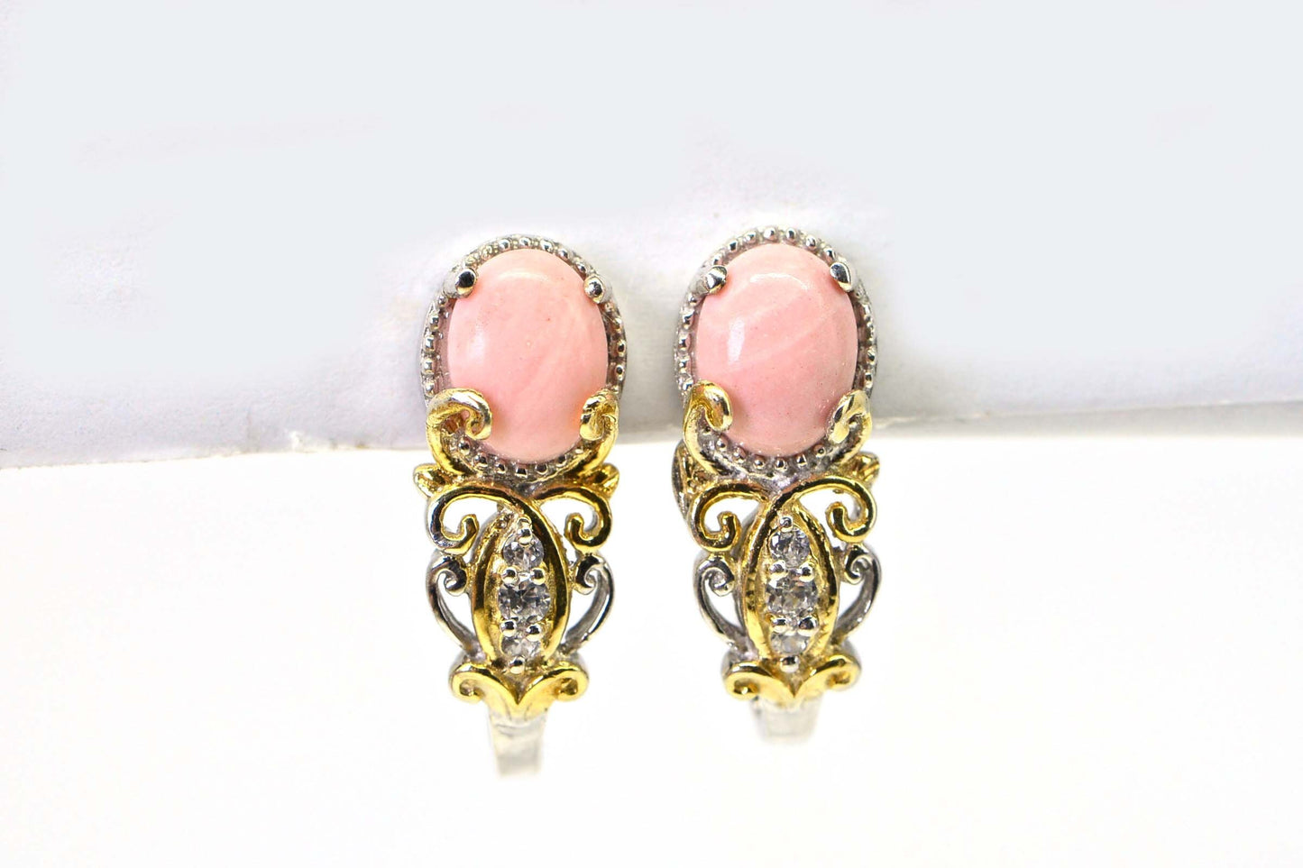 Pink Coral Sterling Silver Stud Earrings, Rhodium Finish