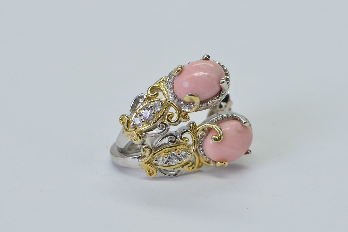 Pink Coral Sterling Silver Stud Earrings, Rhodium Finish