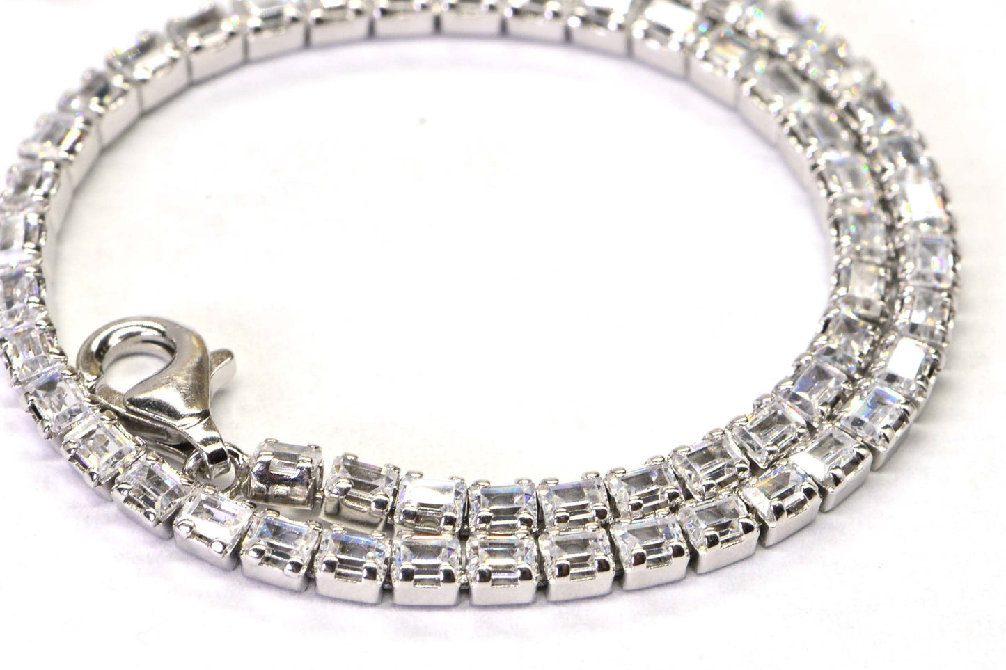 Emerald Cut Zircon Tennis Bracelet, Sterling Silver Layering Bracelet