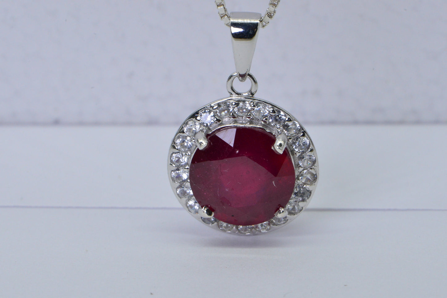 Authentic Ruby Round Halo Style Pendant Diamond Accents Birthstone July Vintage Pendant