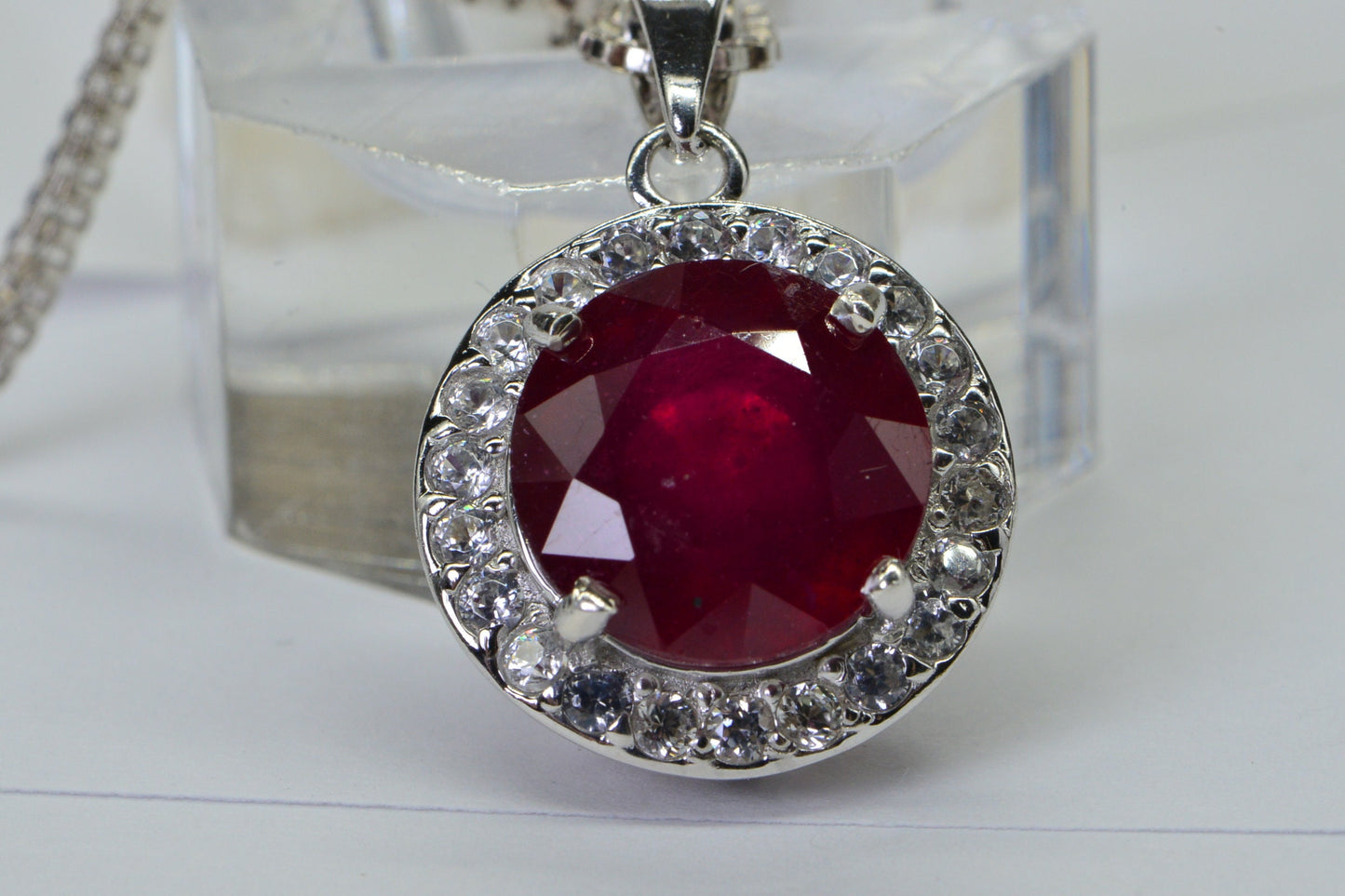Authentic Ruby Round Halo Style Pendant Diamond Accents Birthstone July Vintage Pendant