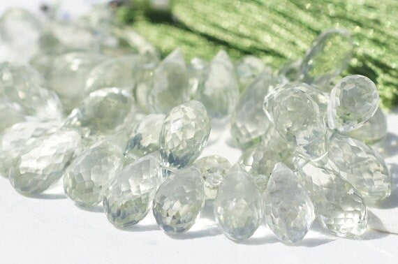 Green Amethyst Sterling Silver Pendant: Wire Wrapped Teardrop Gemstone