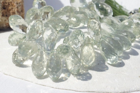 Green Amethyst Briolette Beads AAA Micro Faceted (1 Pcs)