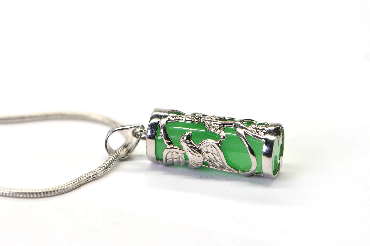 Apple Green Jade Pendant, Sterling Silver Flower Filigree, Birthstone Necklace