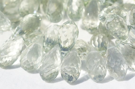 Green Amethyst Briolette Beads AAA Micro Faceted (2 Pcs)