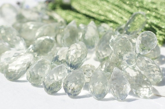 Green Amethyst Briolette Beads AAA Micro Faceted (2 Pcs)