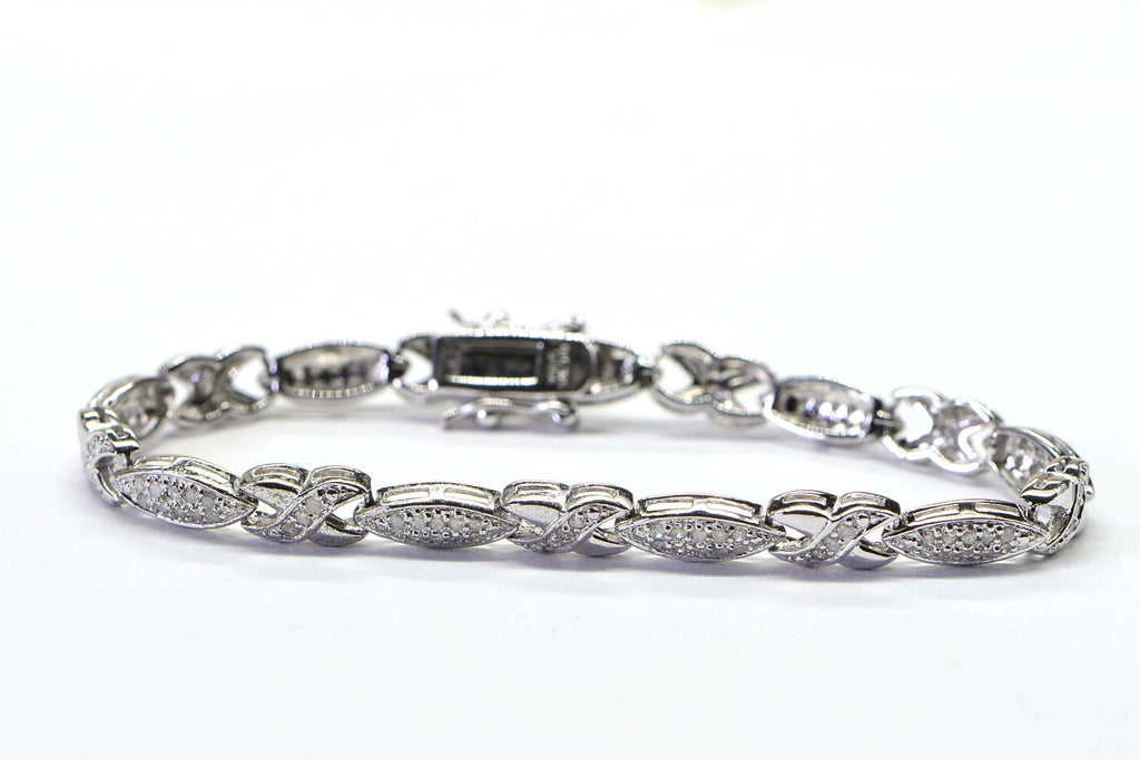Natural Diamond Tennis Bracelet: Sterling Silver Vintage Style, 1 ct